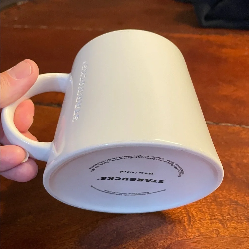 Starbucks 2014 White Ceramic Tapered Coffee Mug 16oz
